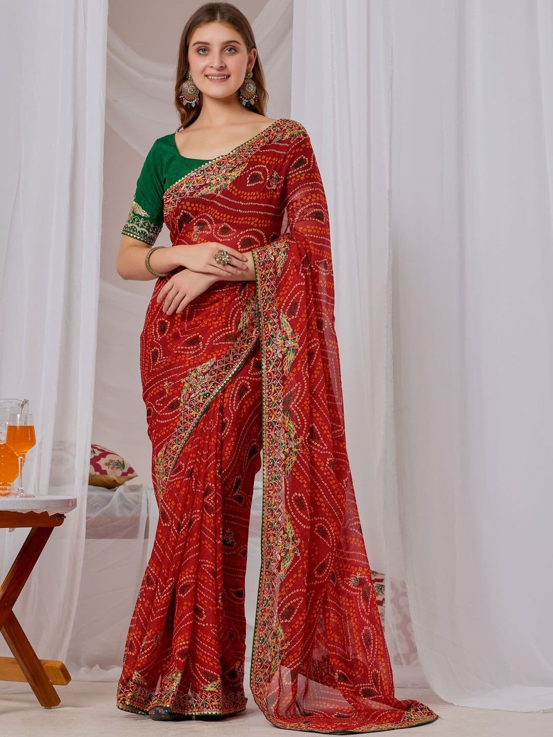 BHAGYAVATI DESIGNER Bandhani Embroidered Poly Georgette Designer Bandhani Saree - view 1