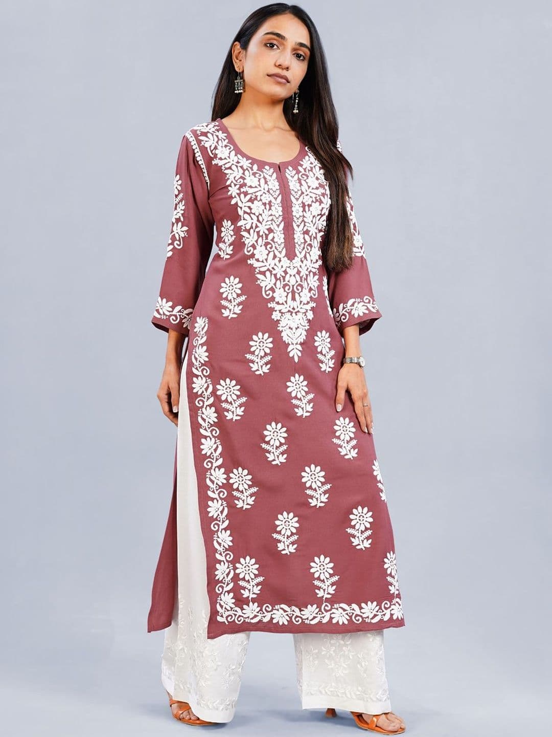 colorkosh Embroidered Chikankari Floral Kurta Palazzo Set - view 1