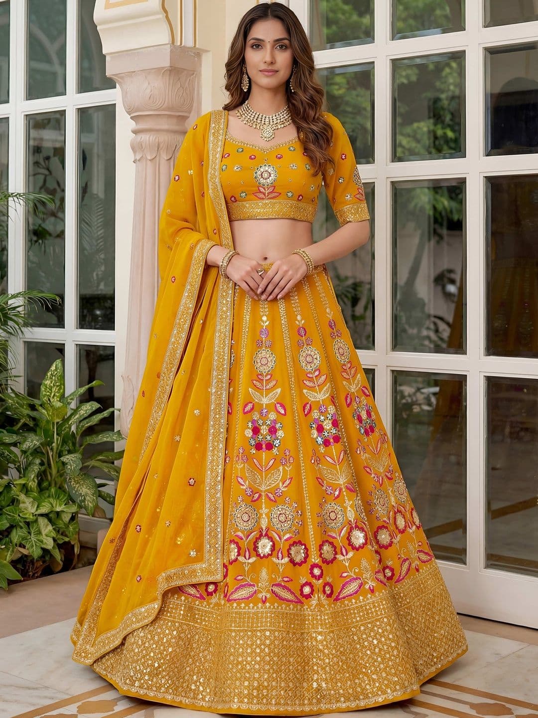 ETHNIC PLUS Sequinned Embroidered Lehenga Choli With Dupatta - view 1