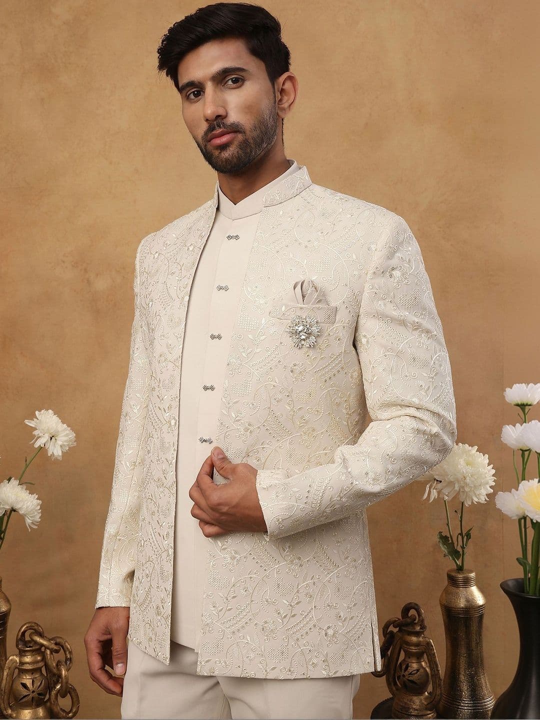 Jompers Embroidered Mandarin Collared Sherwani Set