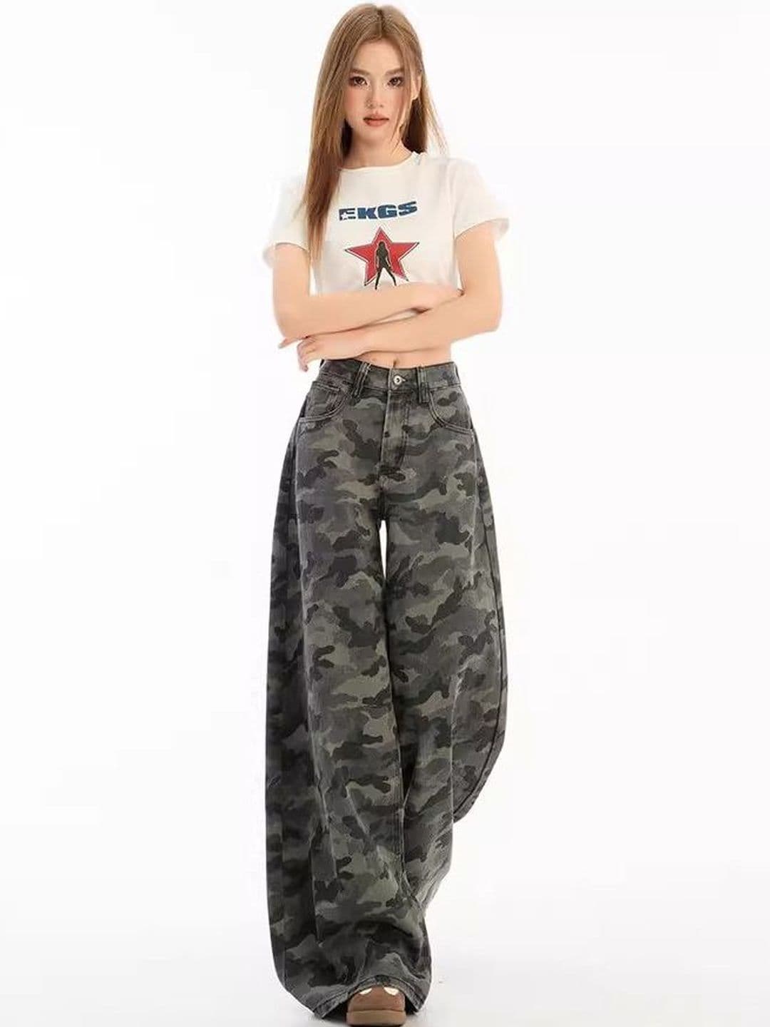 StyleCast x Revolte Women Wide Leg High-Rise Printed Jeans - view 1