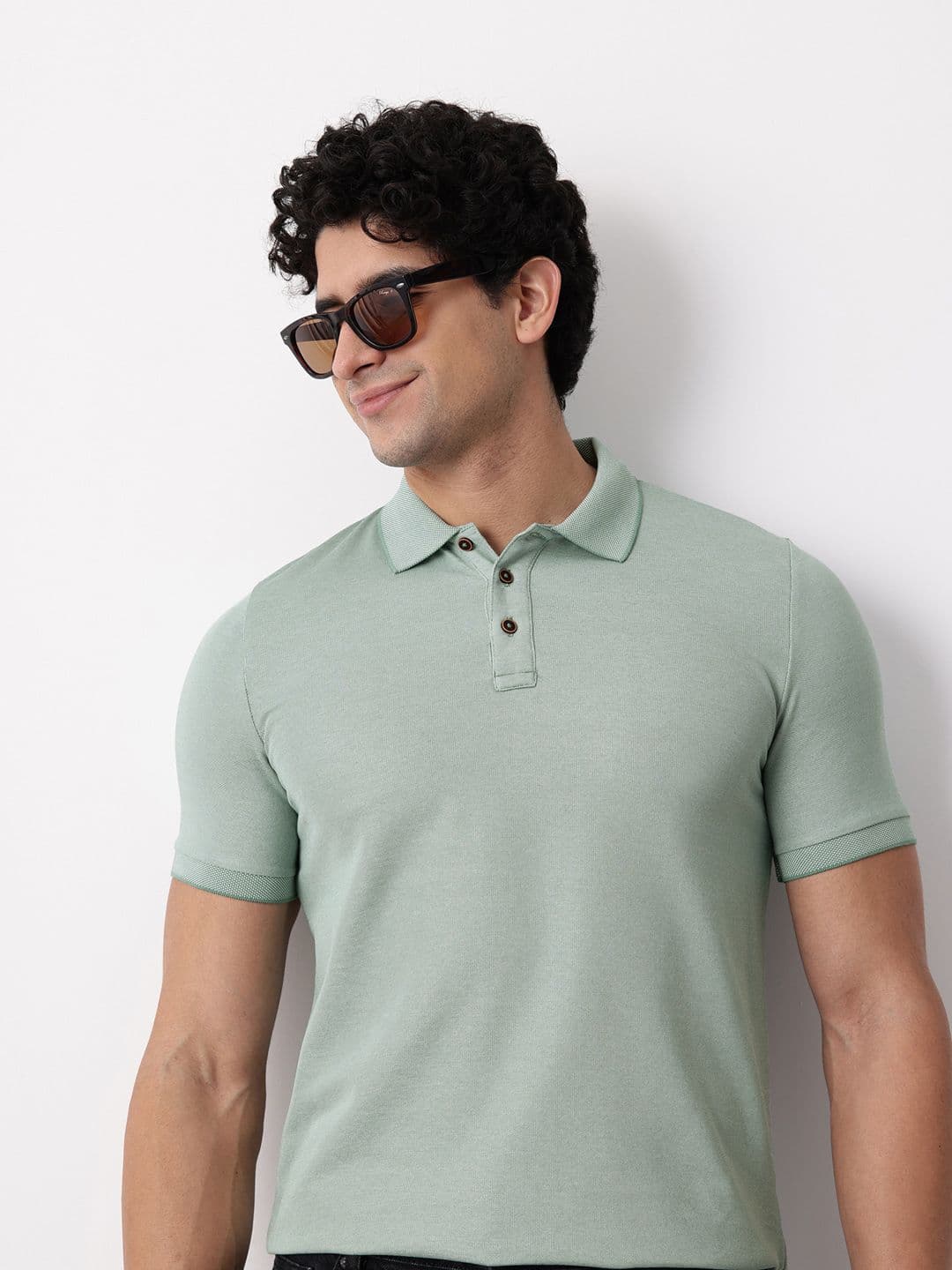 Mast & Harbour Self Design Polo Collar T-shirt - view 1