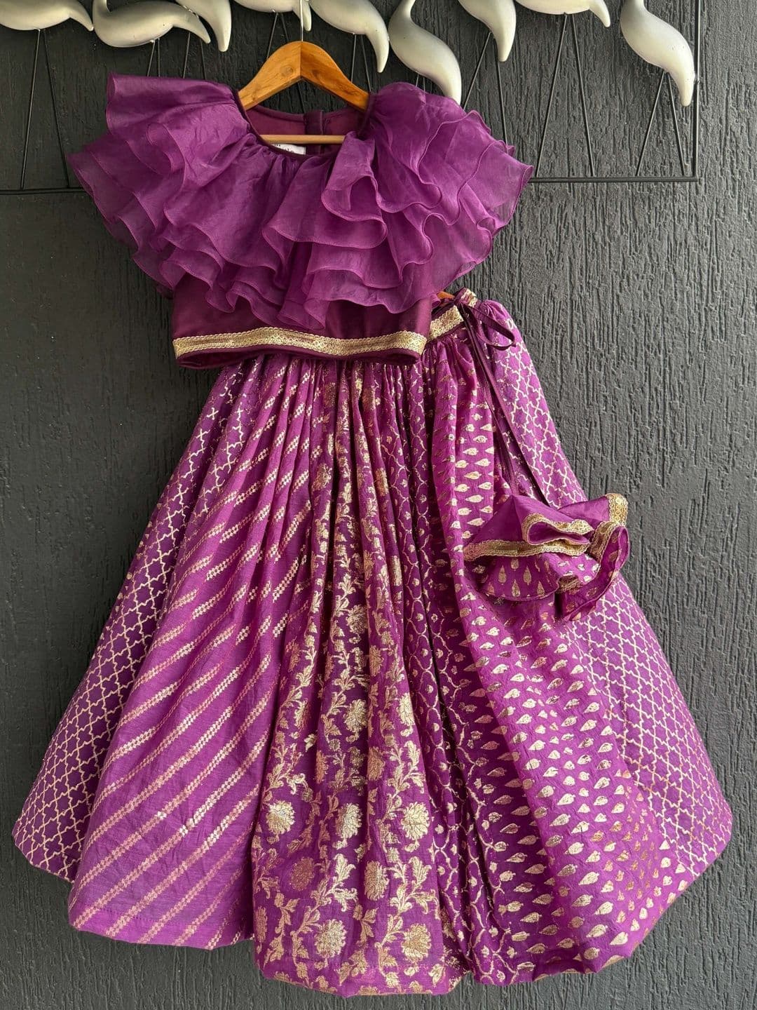 The Little Tales Girls Foil Print Ready to Wear Lehenga & Blouse - view 1