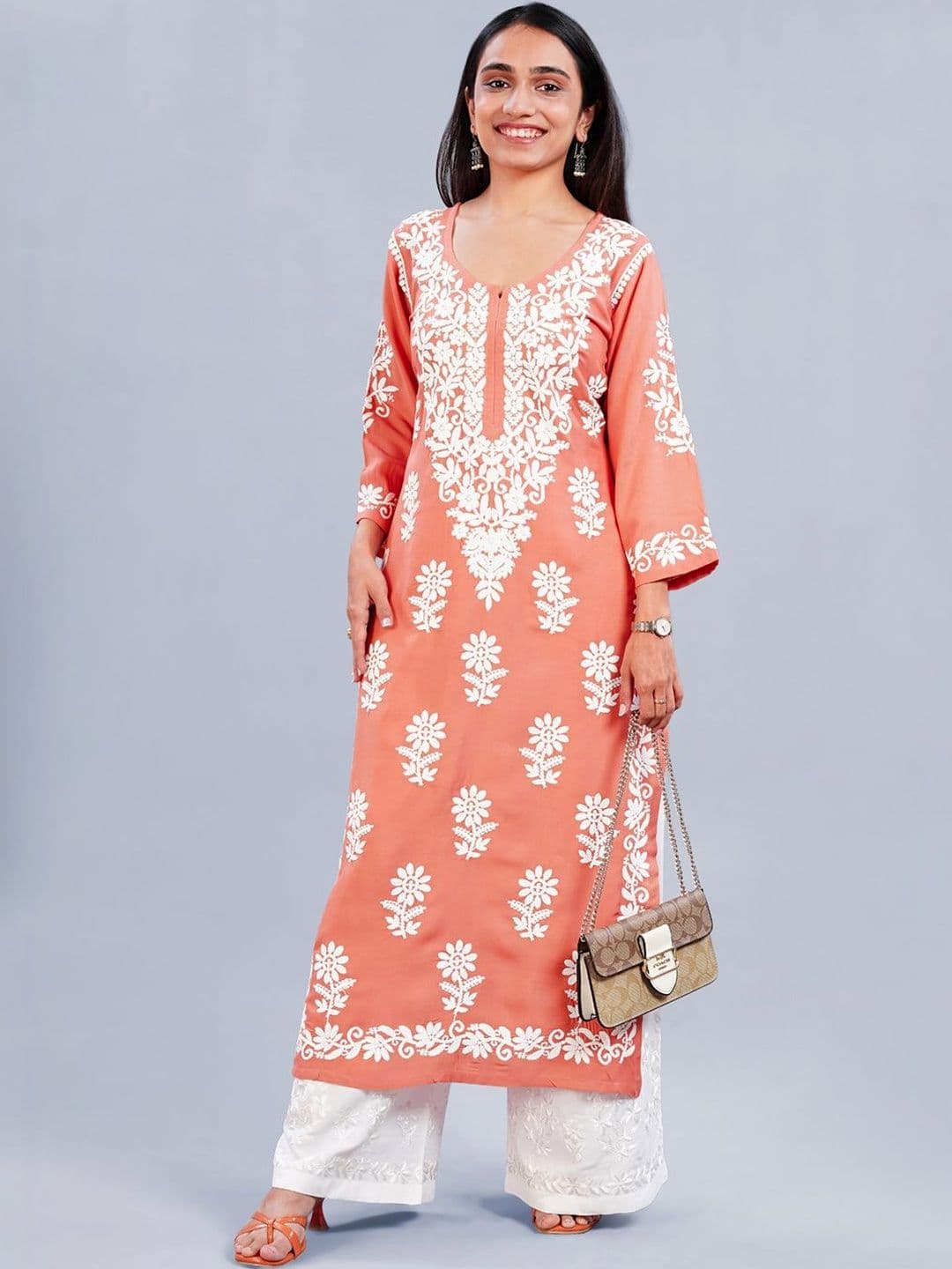 colorkosh Embroidered Chikankari Floral Kurta Palazzo Set - view 1