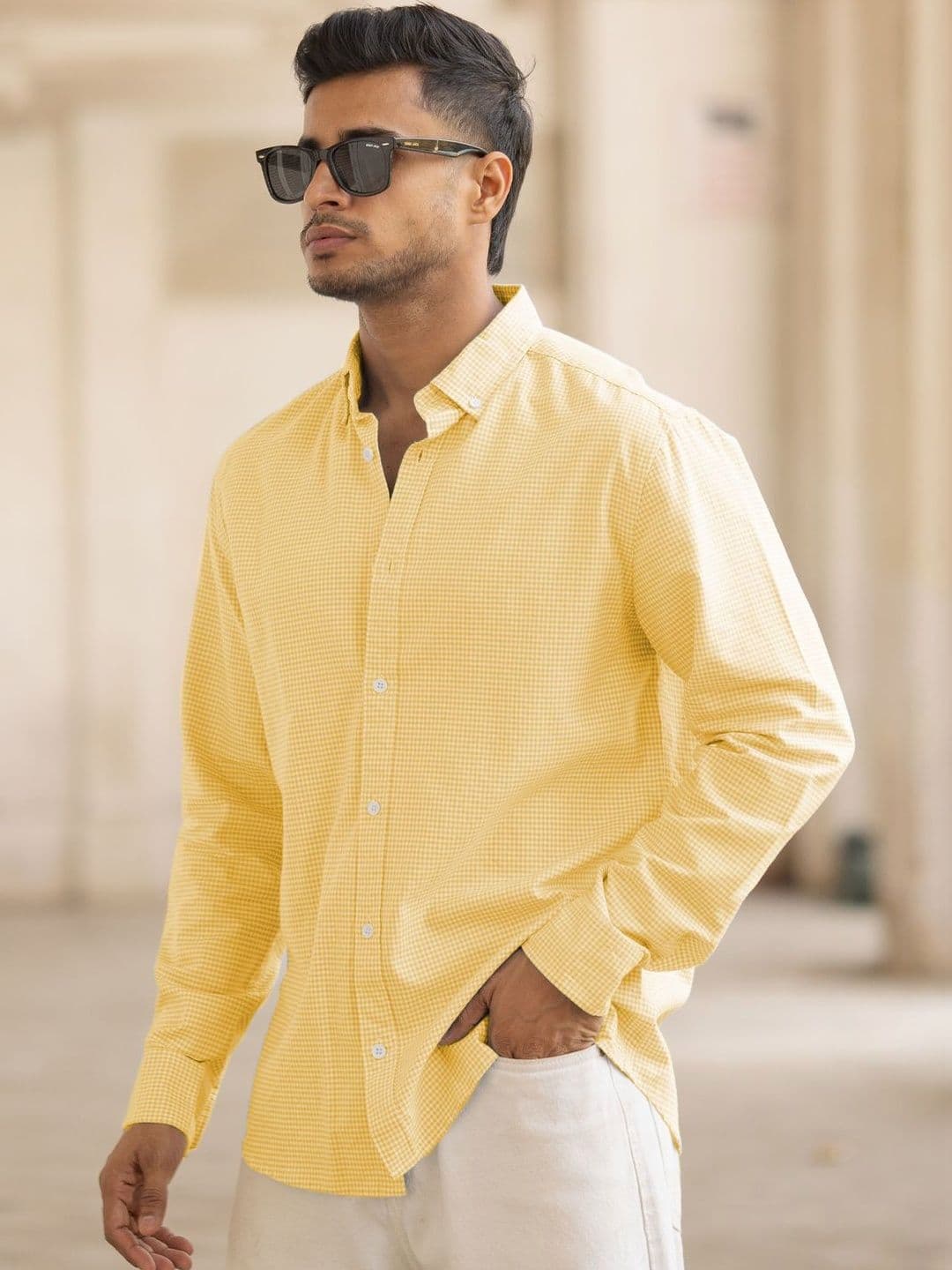 Powerlook Microchecks Oxford Checked Cotton Long Sleeves Shirt - view 1