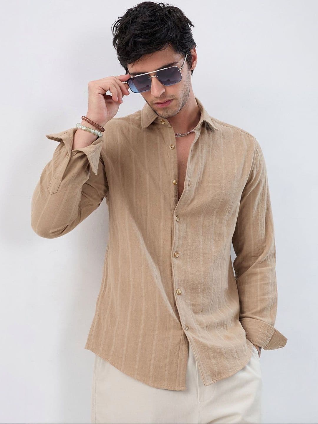 VASTRADO Tuscan Double Stripes Cotton Long Sleeves Slim Fit Shirt - view 1
