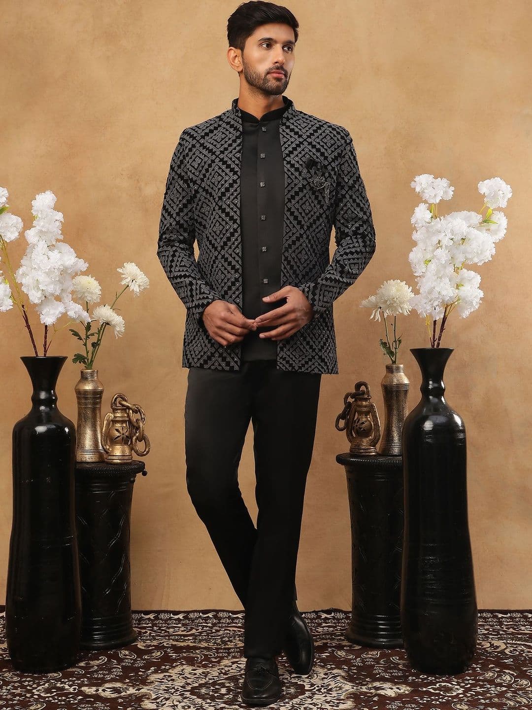 Jompers Embroidered Mandarin Collared Sherwani Set