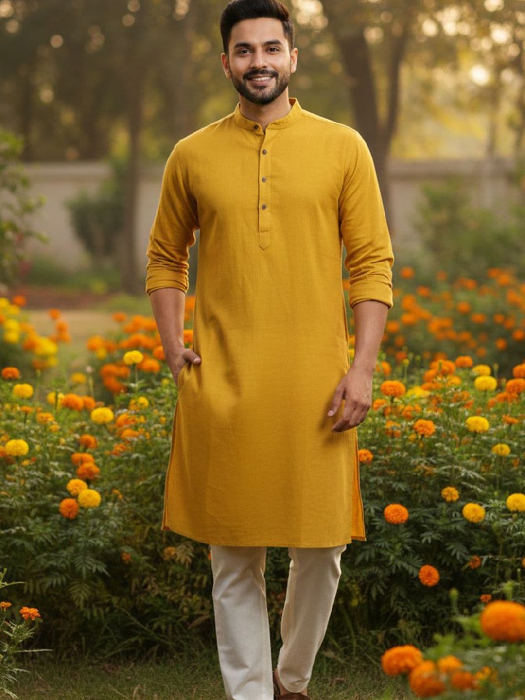LADSLOOM Men Solid Cotton Kurta - view 1