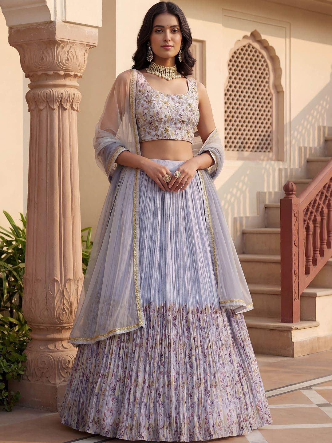 ETHNIC PLUS Embroidered Sequinned Ready to Wear Lehenga & Blouse With Dupatta - view 1