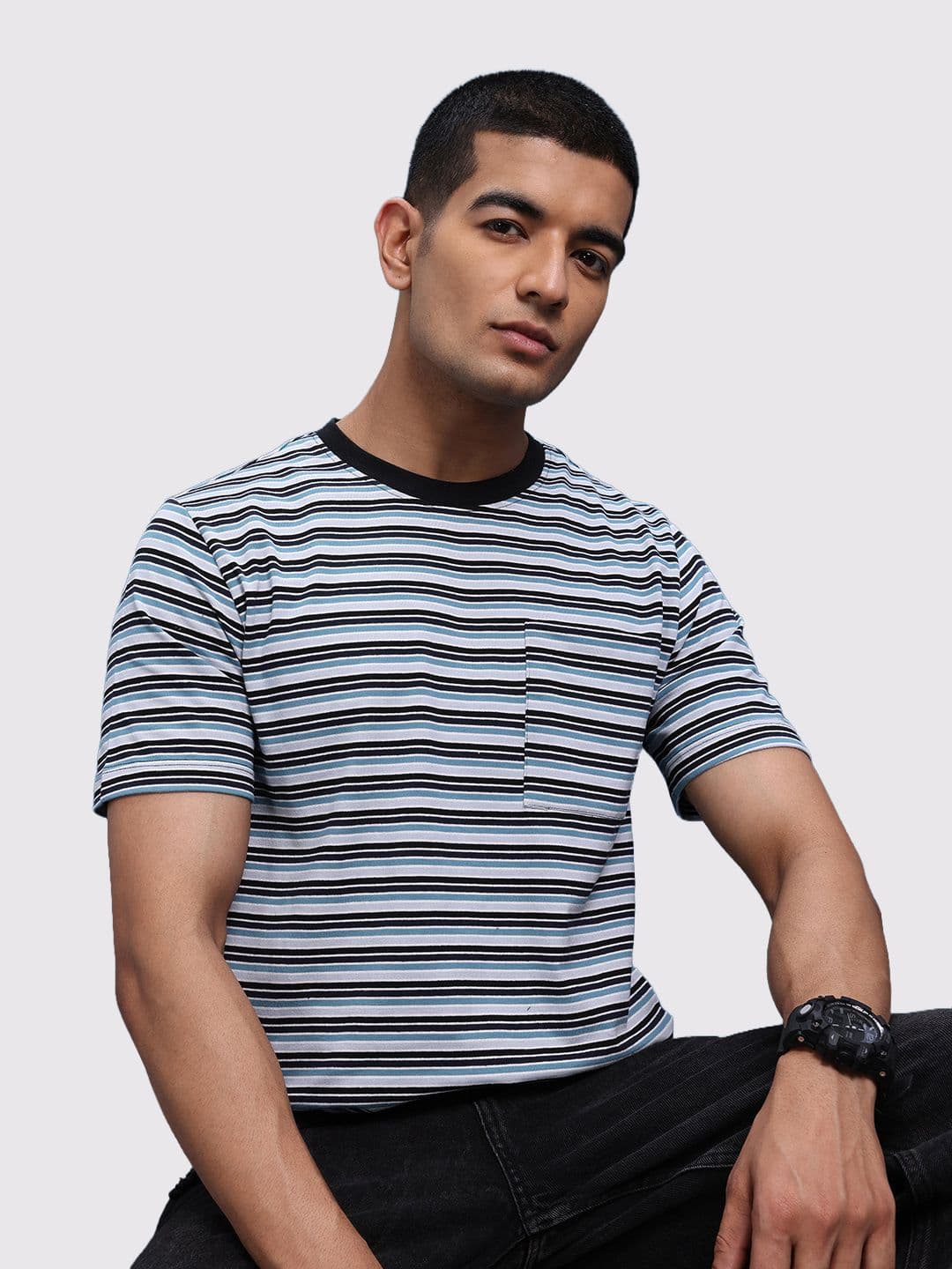 The Roadster Life Co. Striped Round Neck Knitted T-shirt - view 1