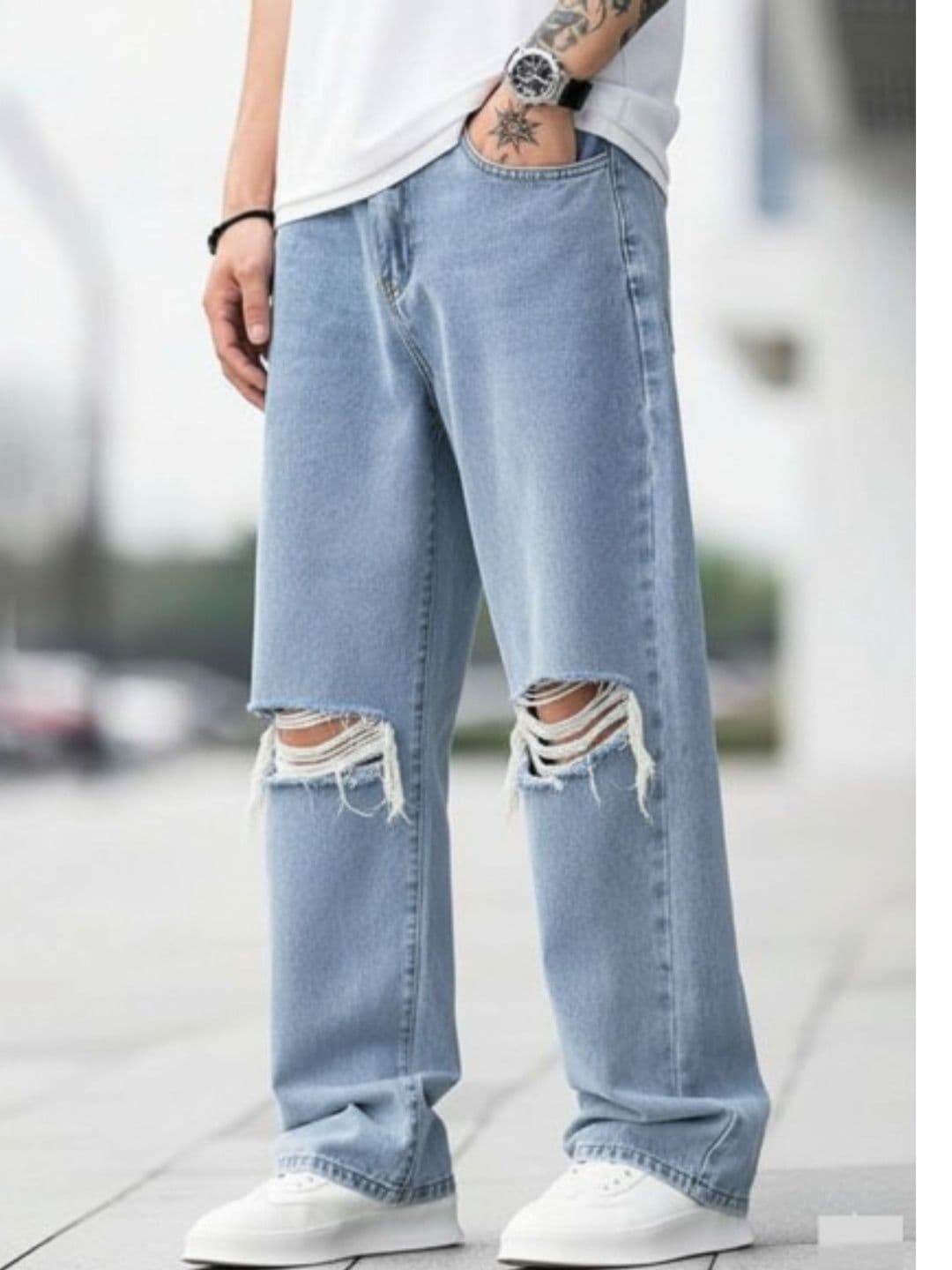 R.Code by The Roadster Life Co. Men Mid-Rise Highly Distressed Light Fade Jeans - view 1