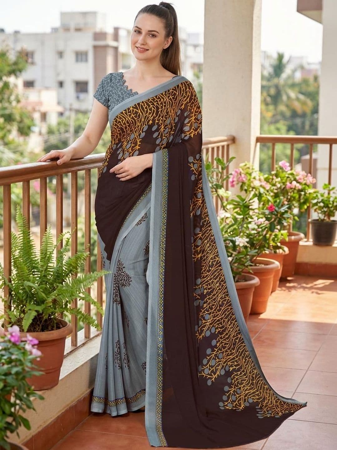 STYLE MODA Poly Georgette Designer Saree - view 1