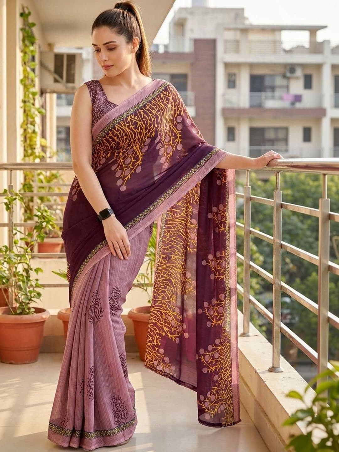 STYLE MODA Floral Poly Georgette Saree - view 1