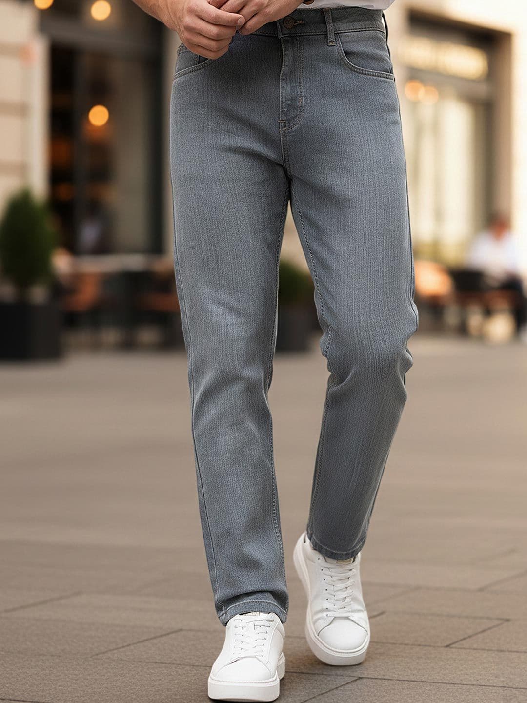 Urbano Fashion Men's Grey Straight Fit Washed Denim Jeans Stretchable - view 1