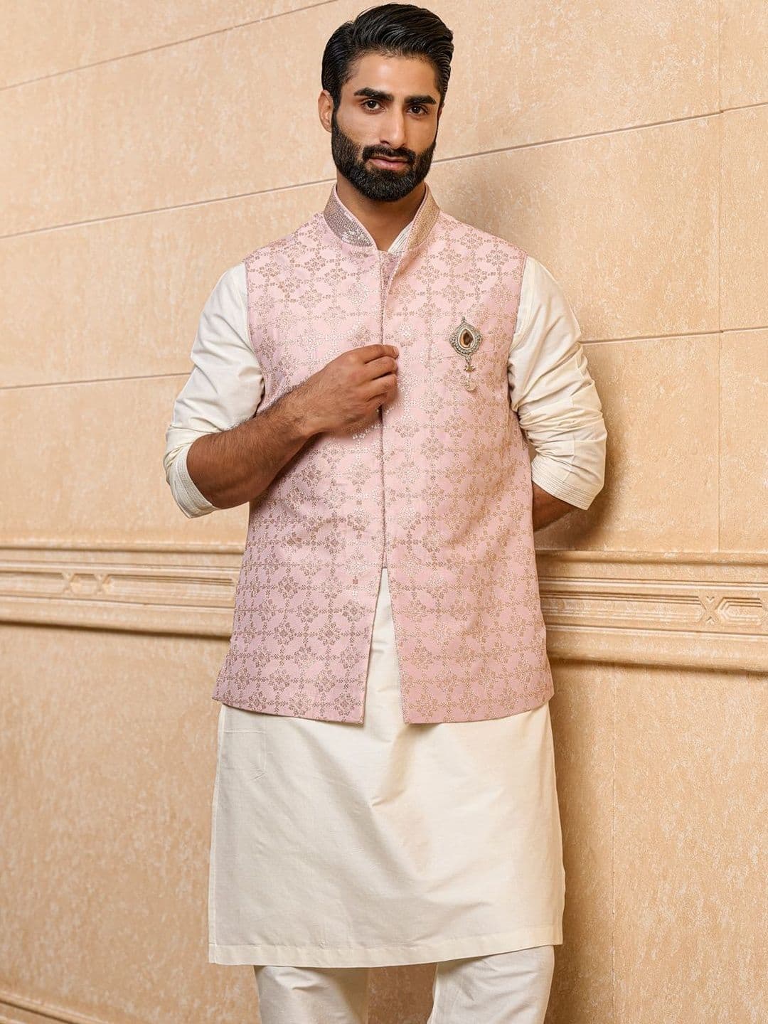 Tasva Embroidered Woven Mandarin Collar Nehru Jackets - view 1