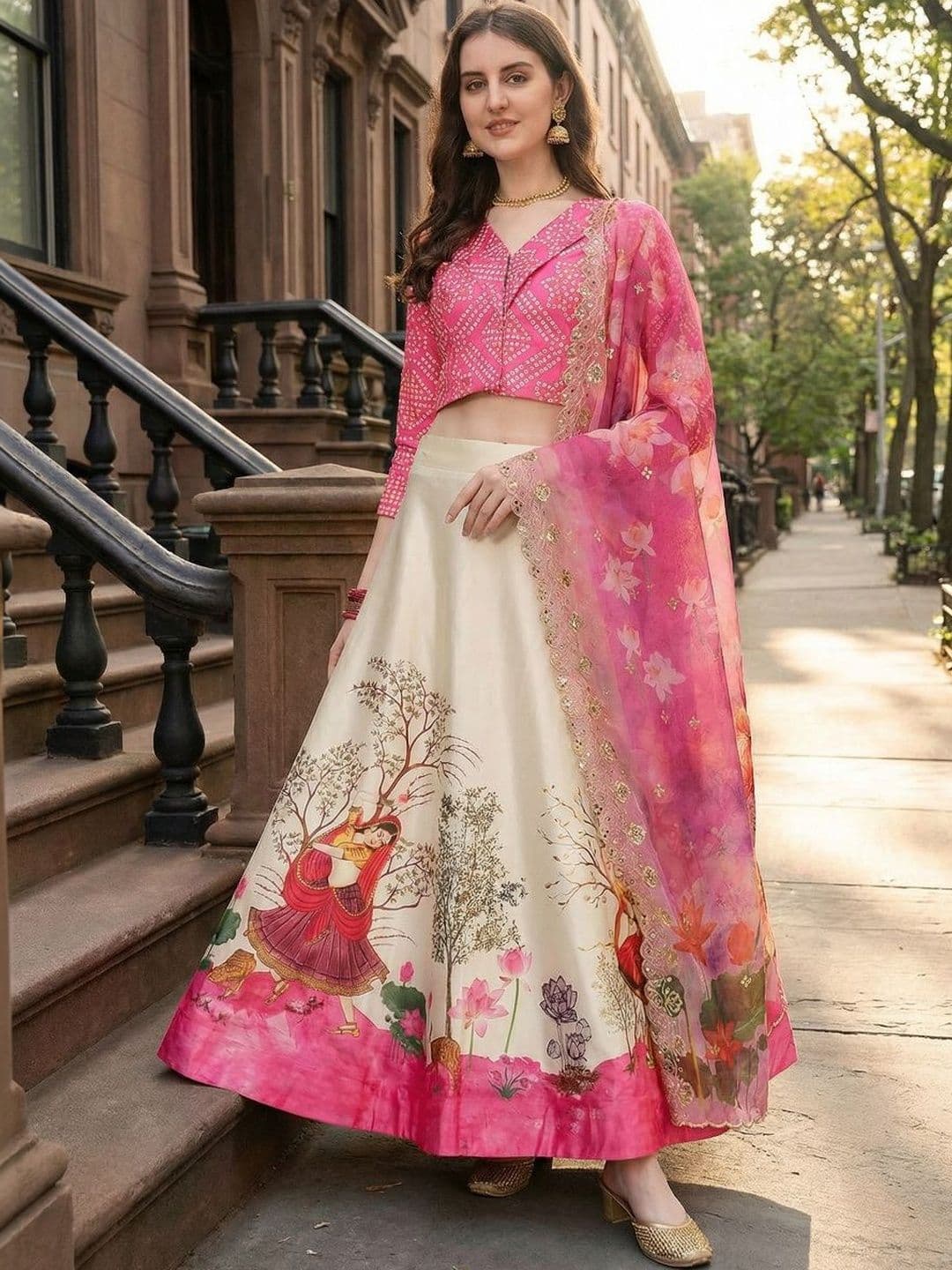 Kaizen TEXO FAB Printed Semi-Stitched Lehenga & Unstitched Blouse With Dupatta - view 1