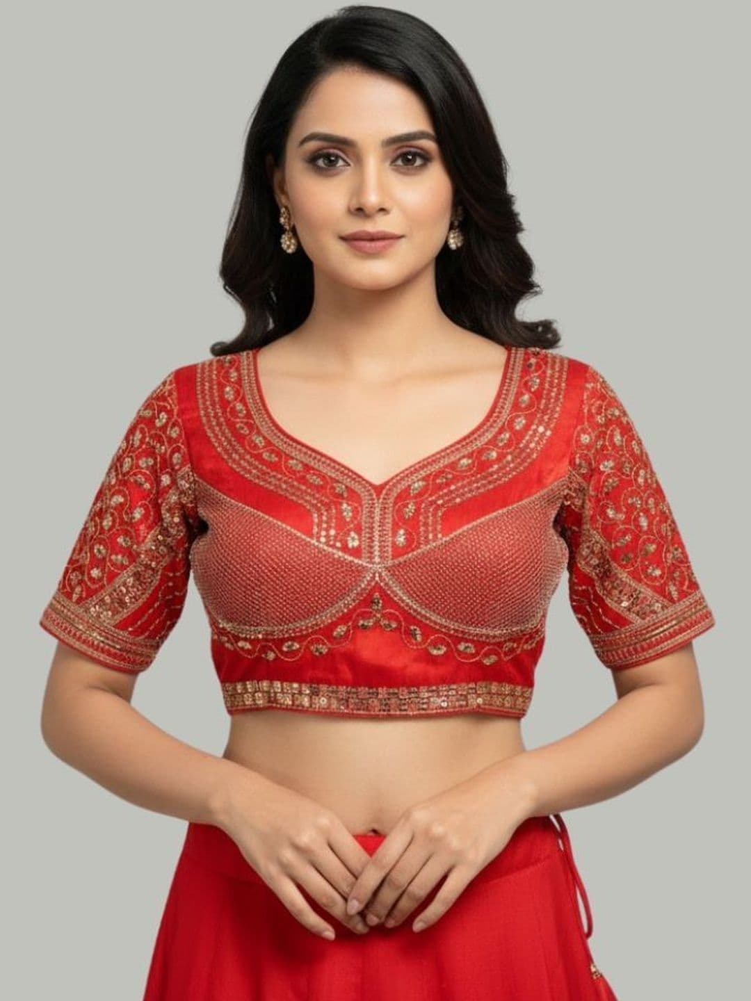 Mytrendzs Embroidered V-Neck Saree Blouse - view 1