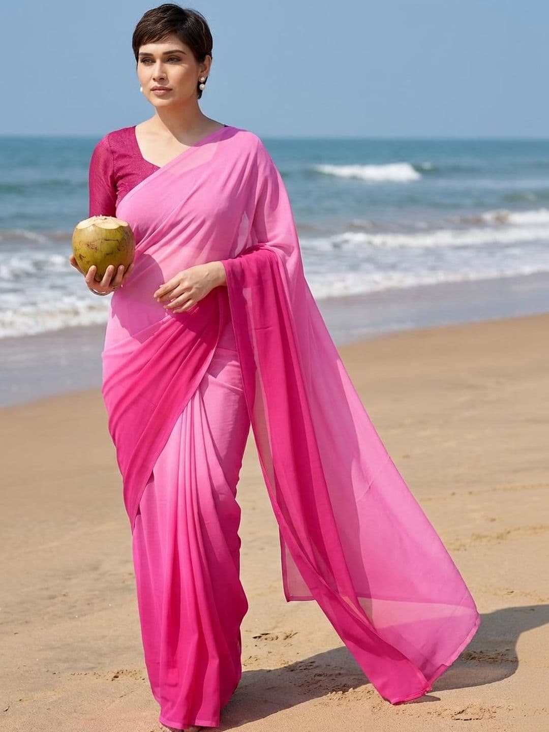 STYLE MODA Ombre Poly Georgette Designer Saree - view 1