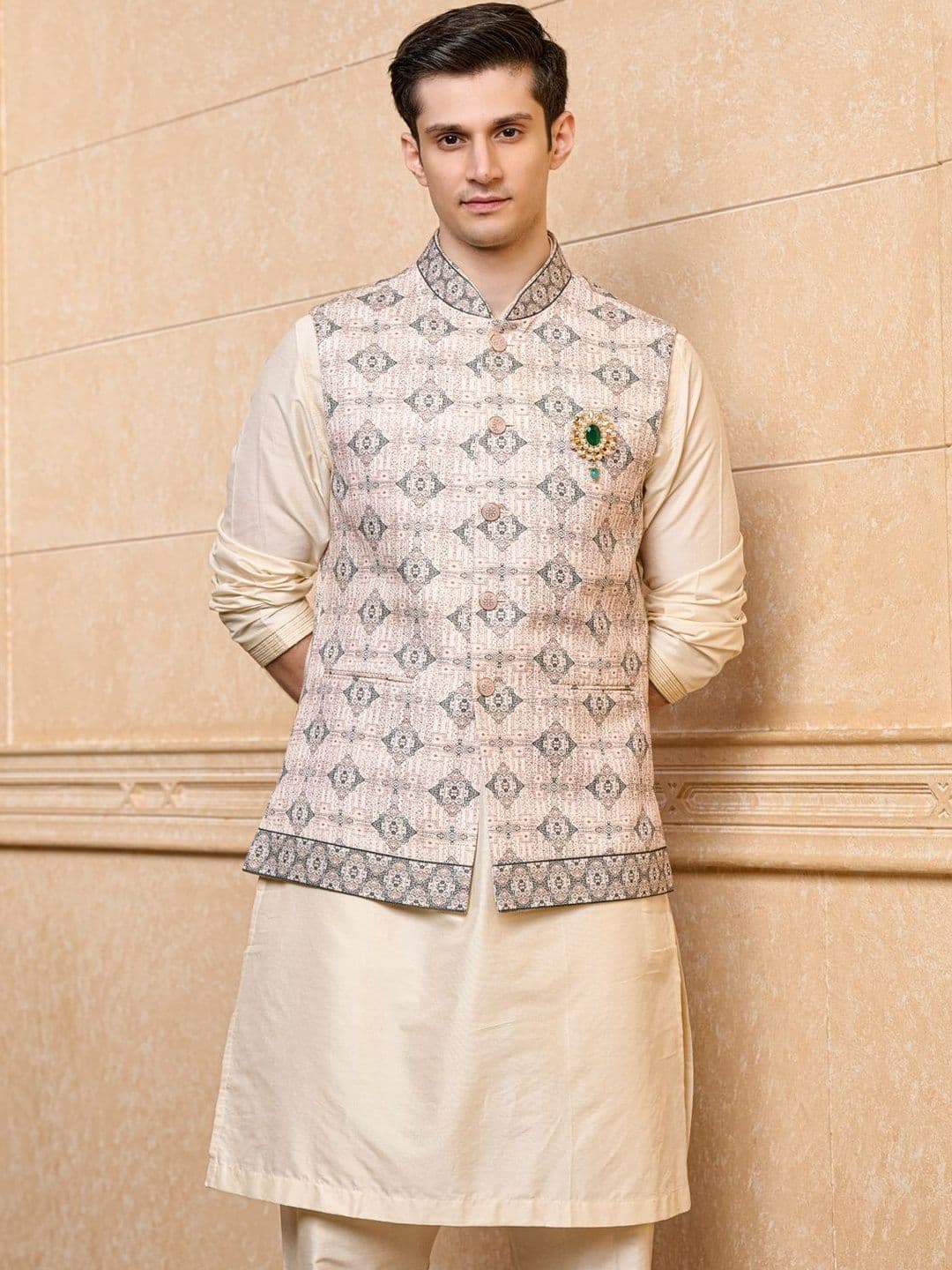 Tasva Printed Woven Mandarin Collar Nehru Jackets - view 1