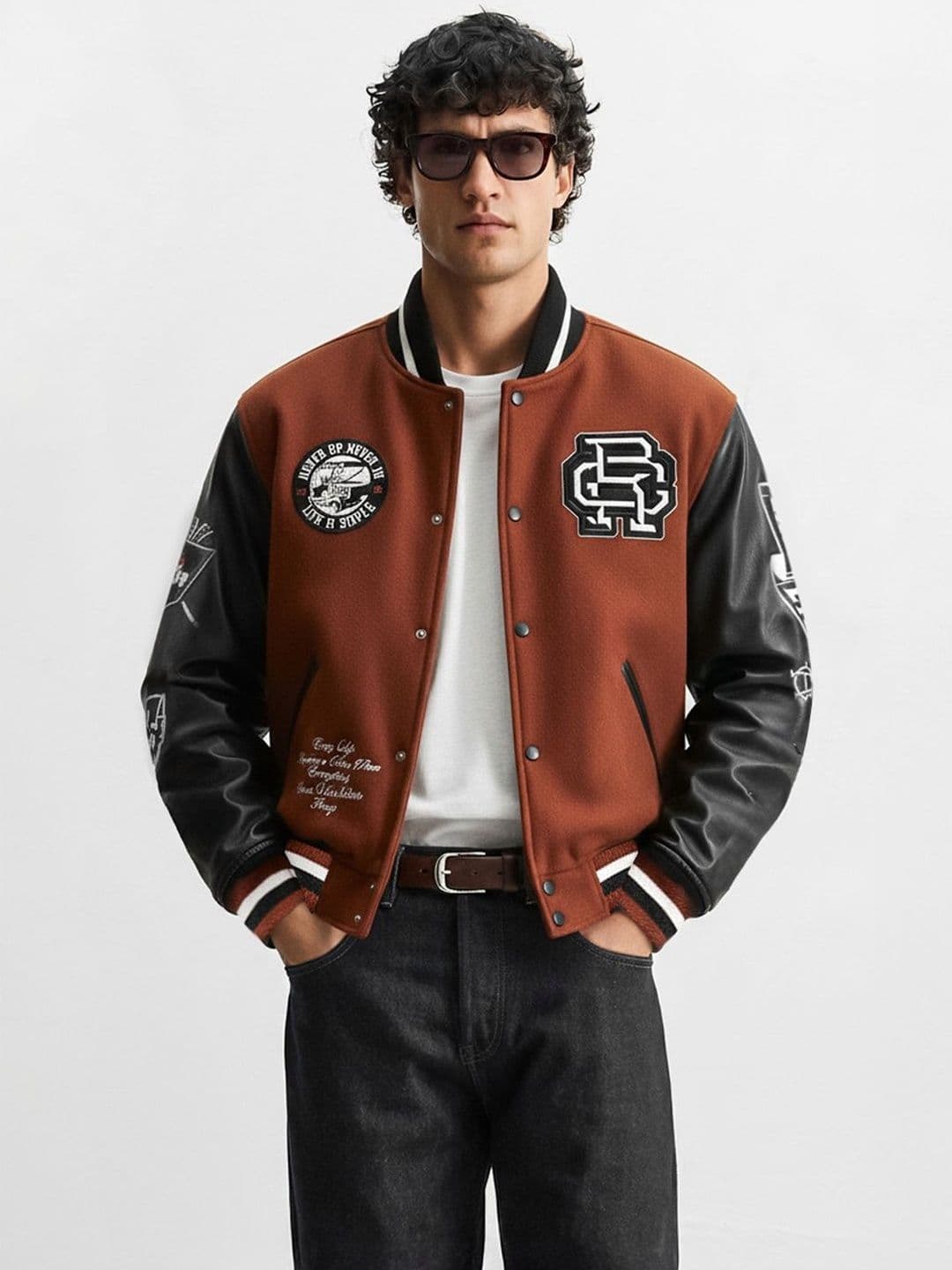 The Indian Garage Co Men Colourblocked Varsity Jacket with Embroidered - view 1