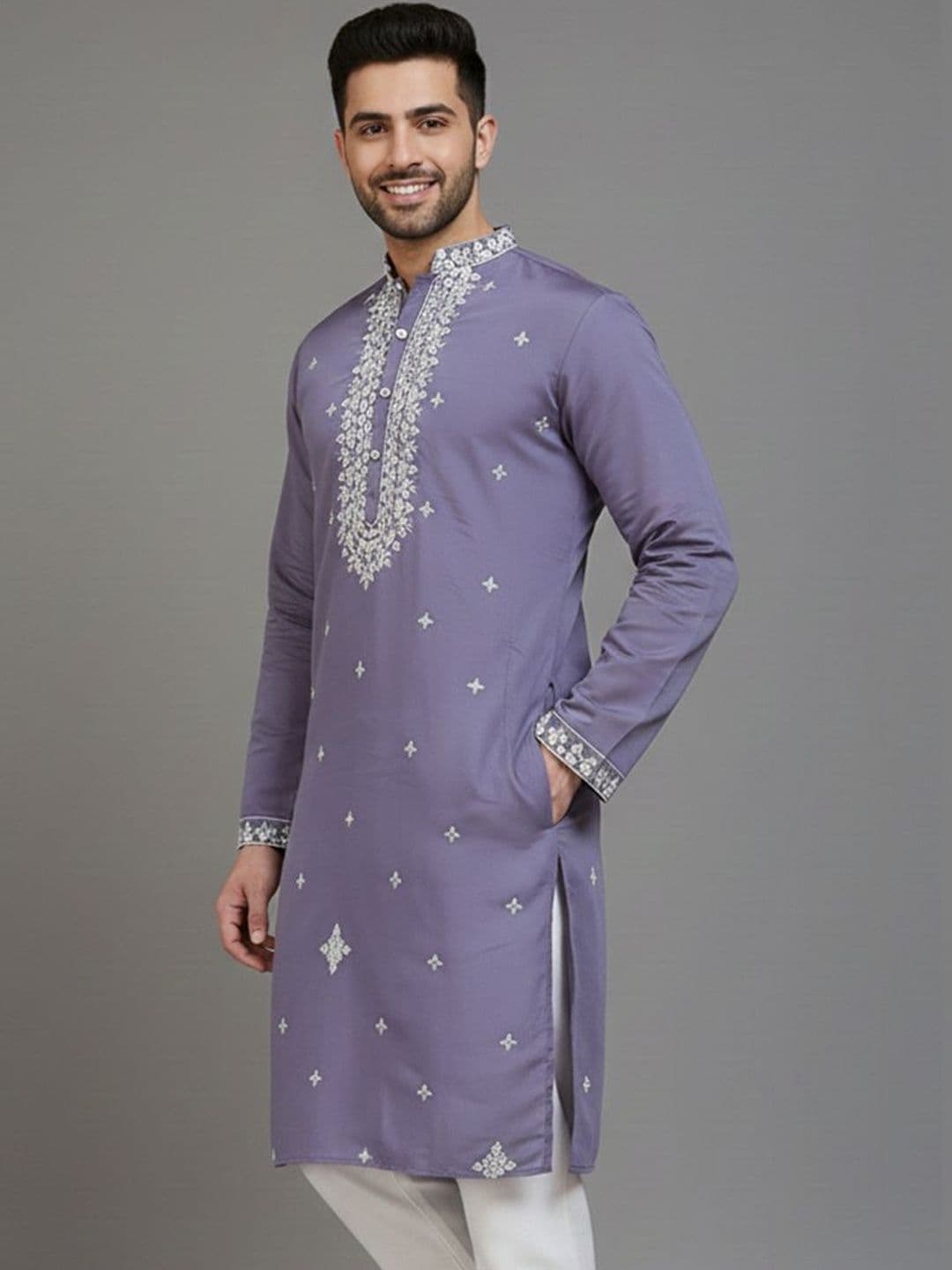 Jompers Men Geometric Embroidered Chikankari Kurta - view 1