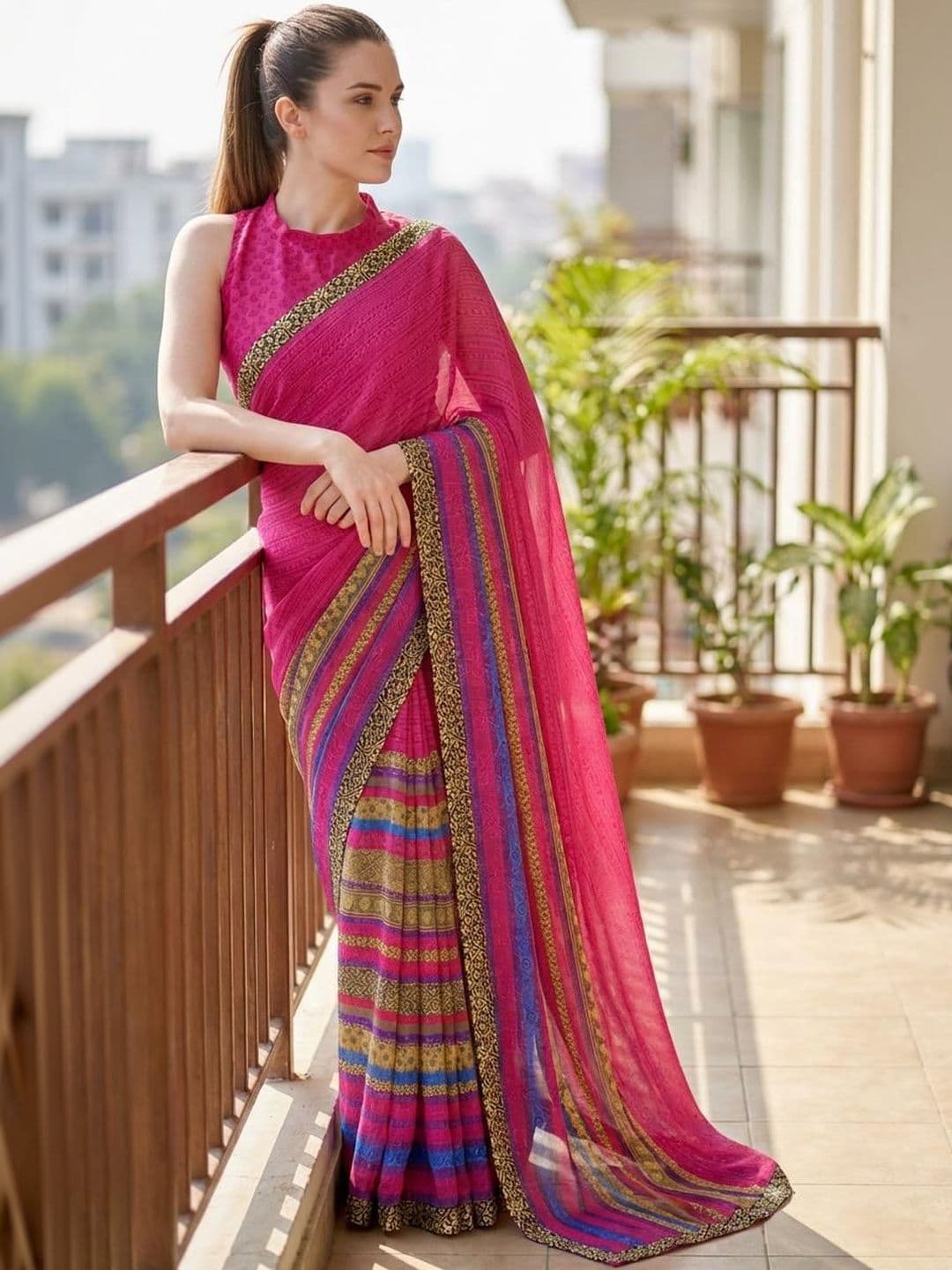 STYLE MODA Ethnic Motifs Poly Georgette Saree - view 1