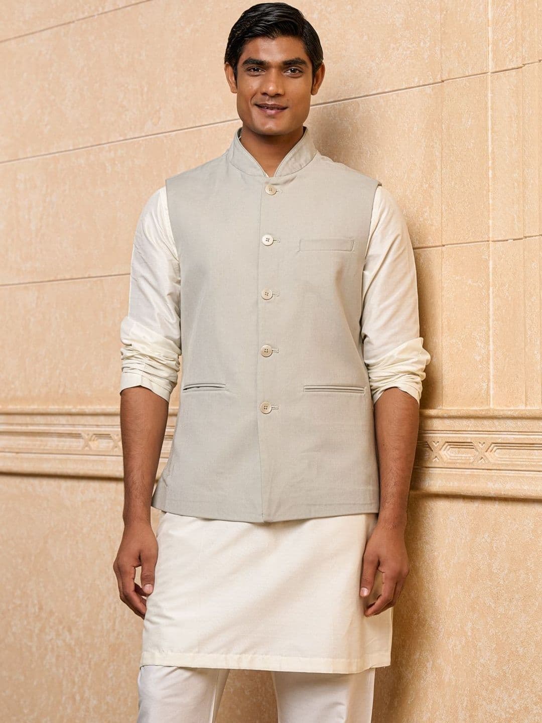 Tasva Printed Woven Mandarin Collar Nehru Jackets - view 1