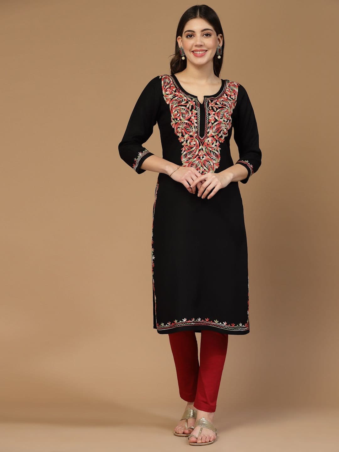 QAZMI Kiara Aari Work Viscose Rayon Straight Kurta - view 1