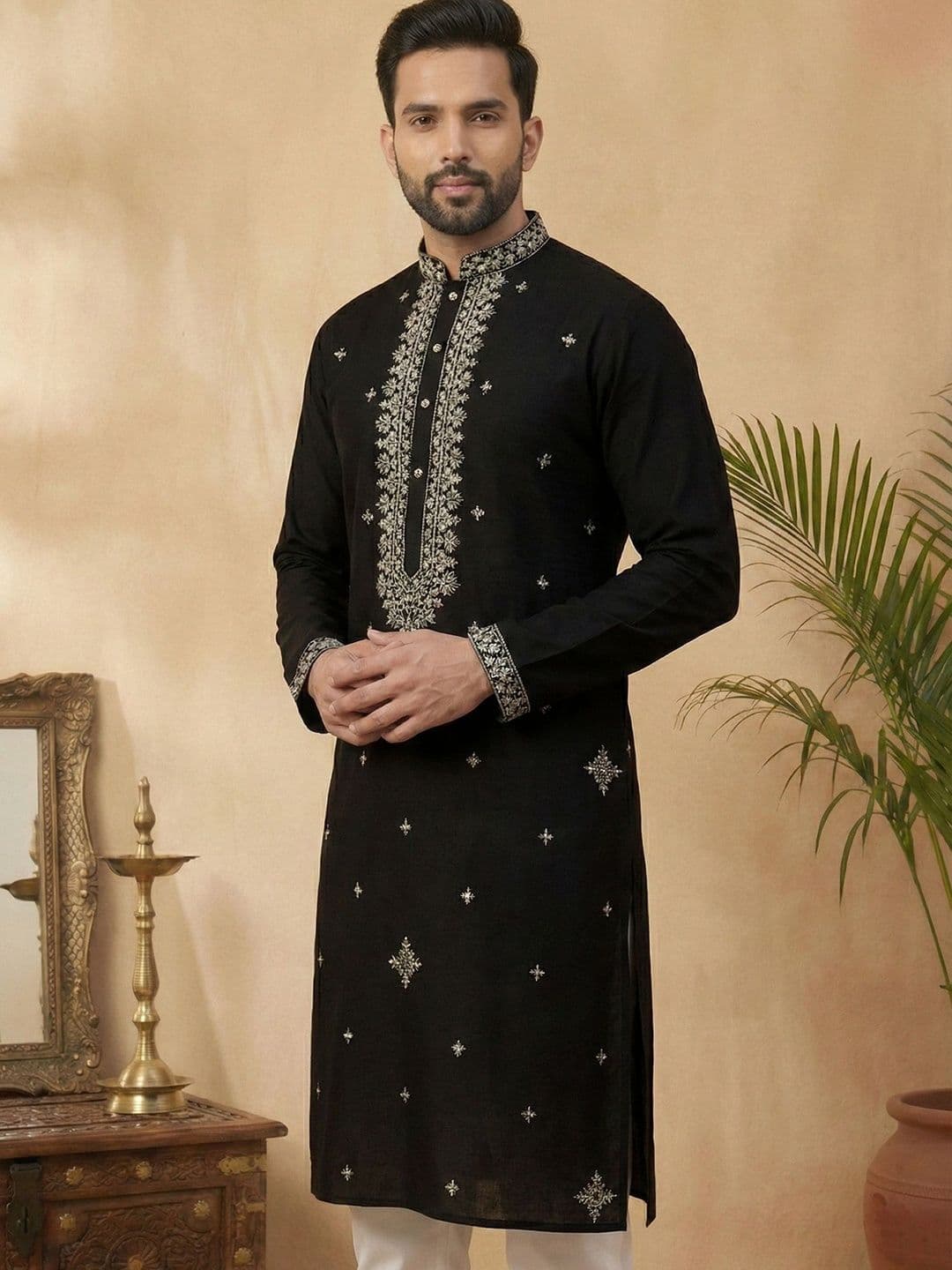 Jompers Men Geometric Embroidered Chikankari Kurta - view 1