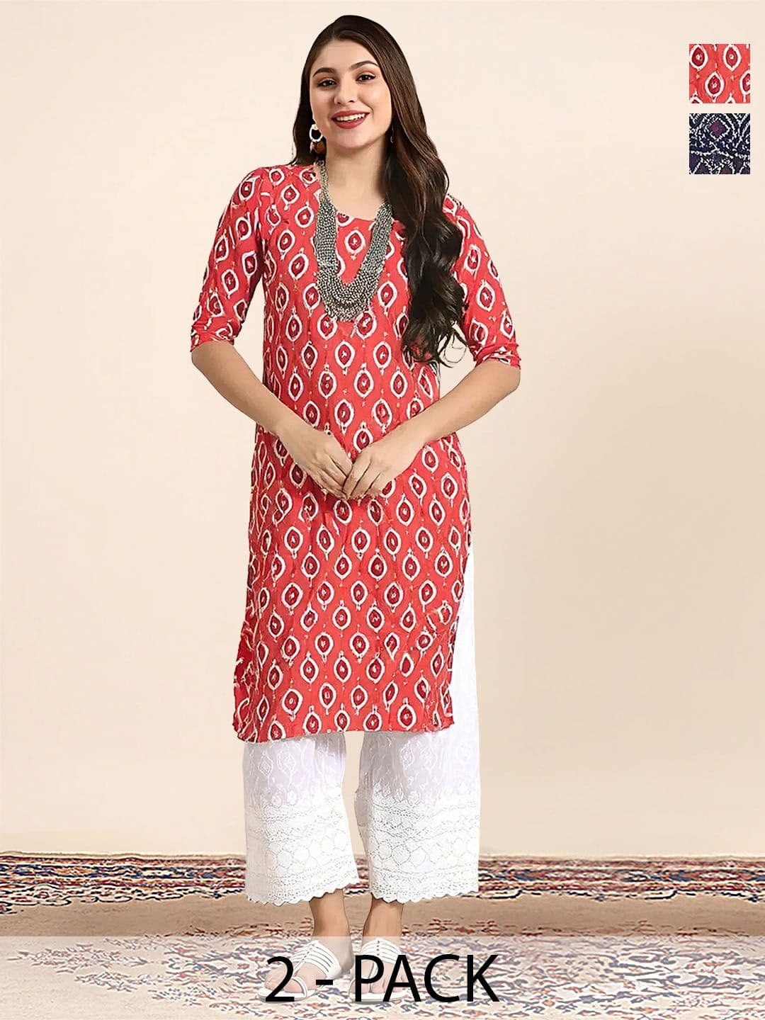 arangya Women Pack Of 2 Ethnic Motifs Printed Indie Prints Crepe Kurta - view 1