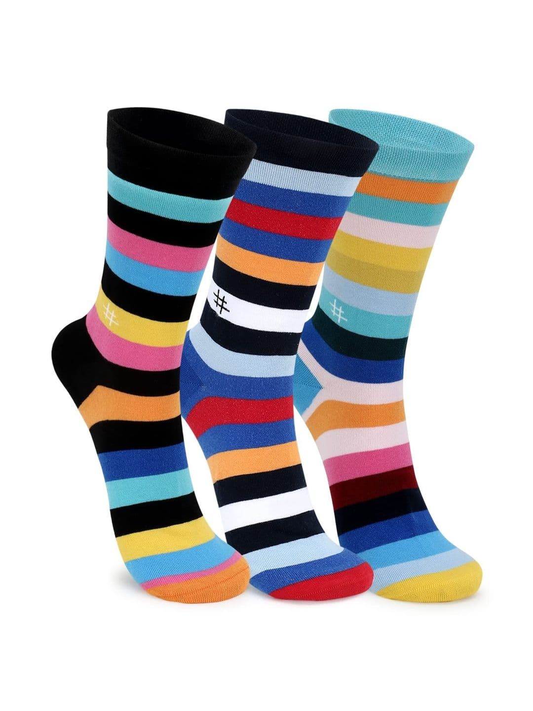 MILLS BROWN Men Pack Of 3 Striped Cotton Calf-Length Socks - view 1