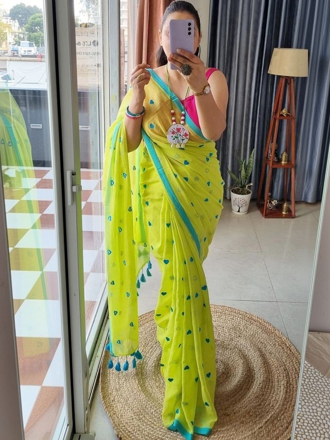 ACHOL Embroidered Pure Cotton Saree - view 1