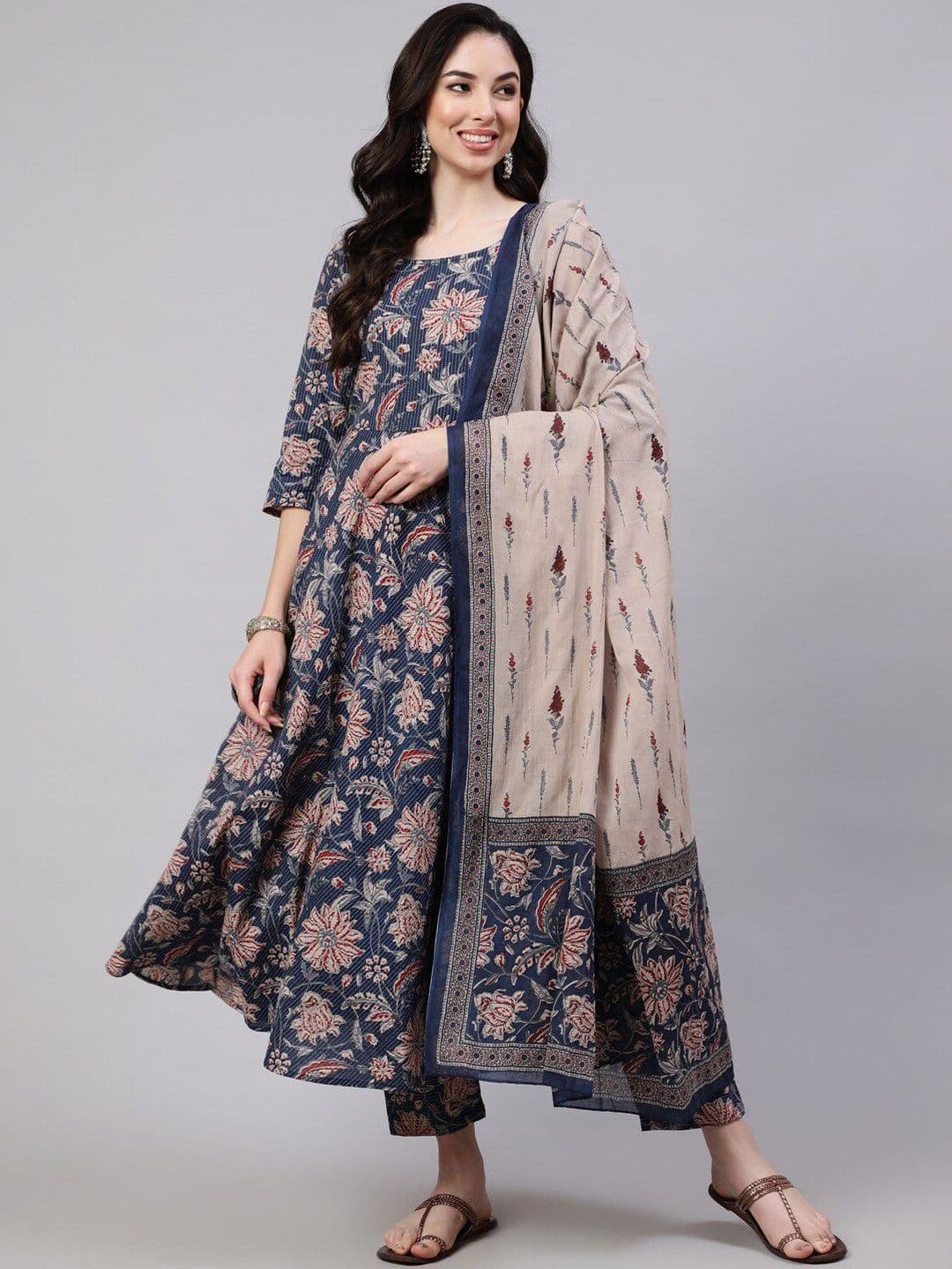 ARADHNA Women Floral Printed Regular Kurta with Trousers & With Dupatta - view 1