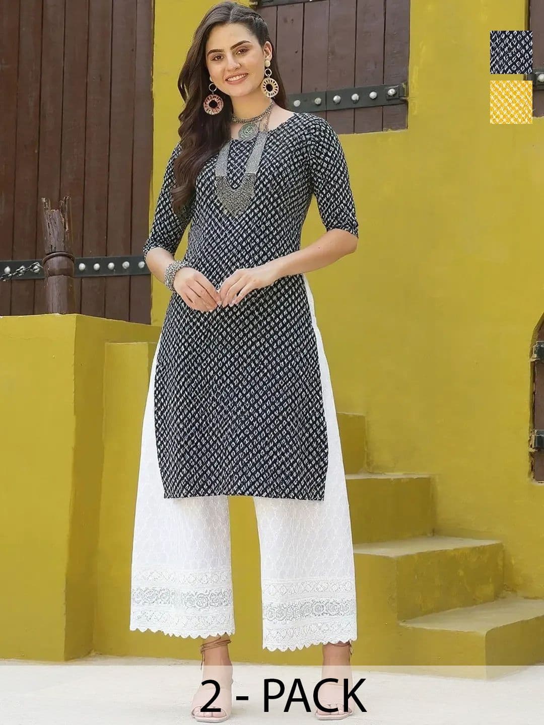 arangya Women Pack Of 2 Geometric Printed Crepe Kurta - view 1