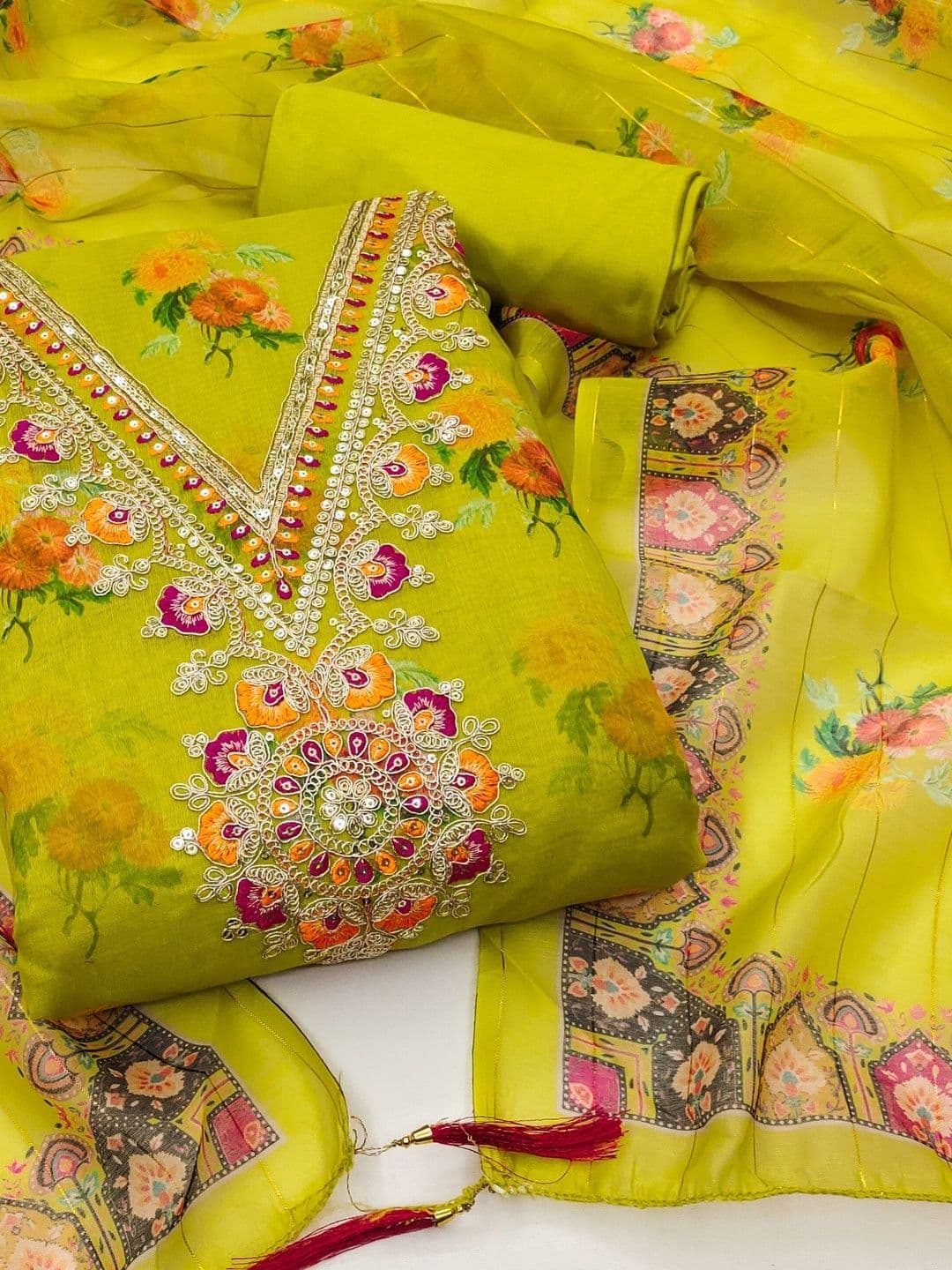 KALINI Embroidered Organza Unstitched Dress Material - view 1