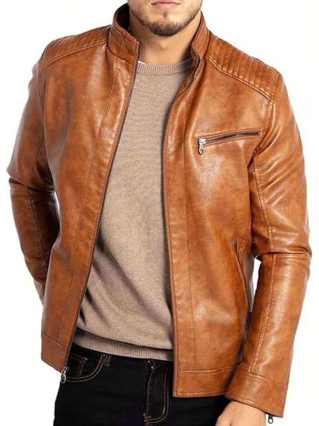 Tokio Enterprise Mandarin-Collar Leather Jacket - view 1