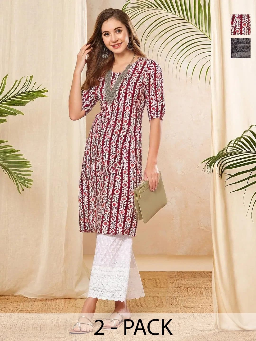 arangya Women Pack Of 2 Ethnic Motifs Printed Indie Prints Crepe Kurta - view 1