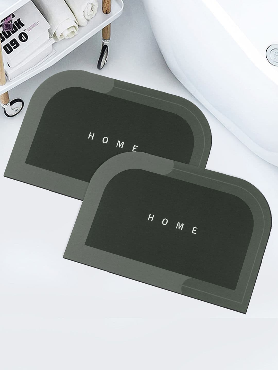 Story@home Pack of 2 Dark Green Solid Anti-Skid Quick Dry Bath & Kitchen Mats - view 1