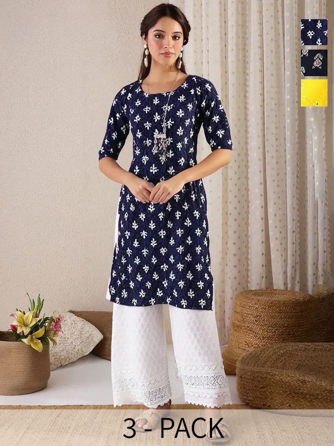 arangya Women Pack Of 3 Ethnic Motifs Printed Indie Prints Crepe Kurta - view 1