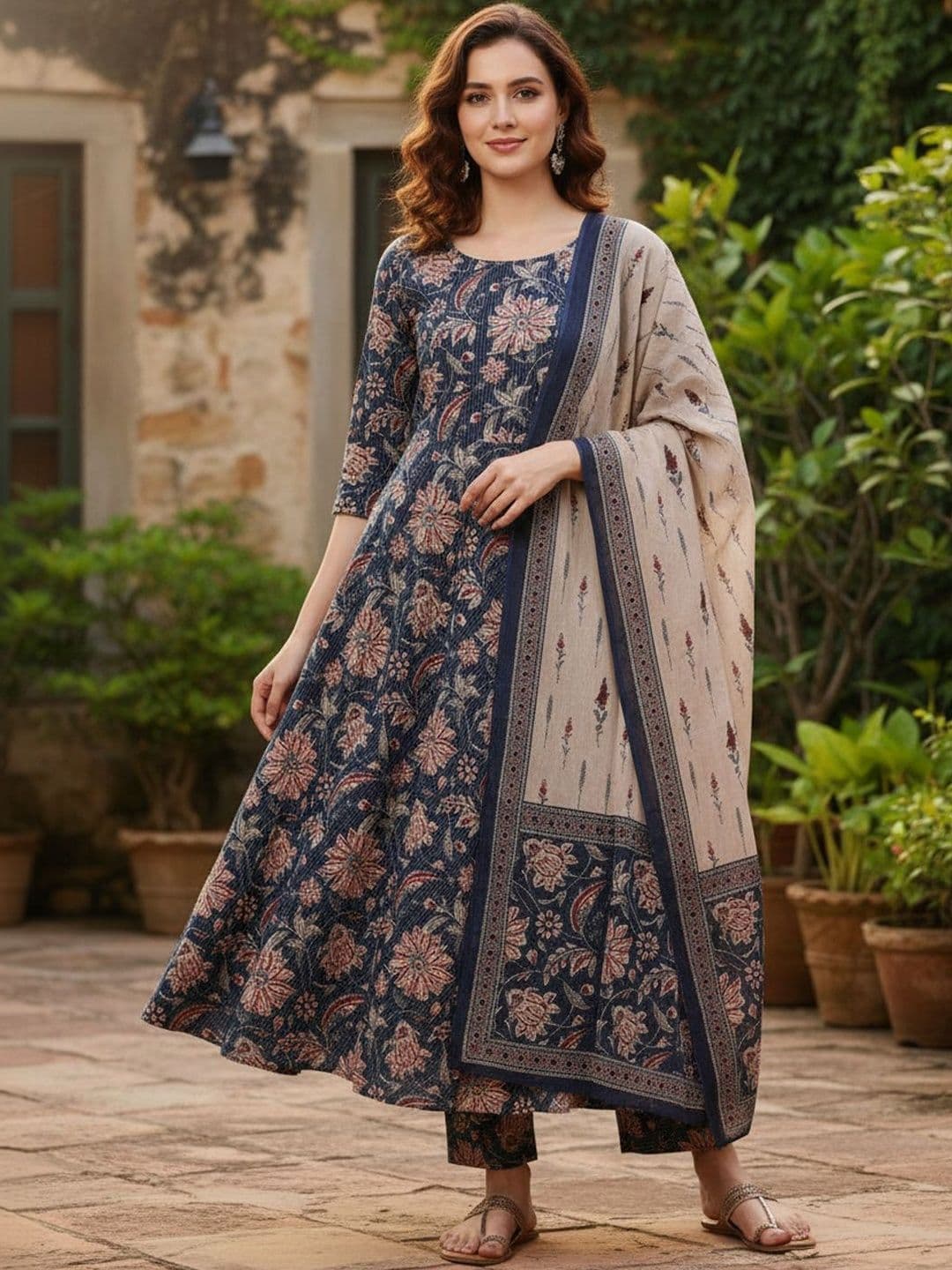 ARADHNA Women Floral Printed Regular Kurta with Trousers & With Dupatta - view 1