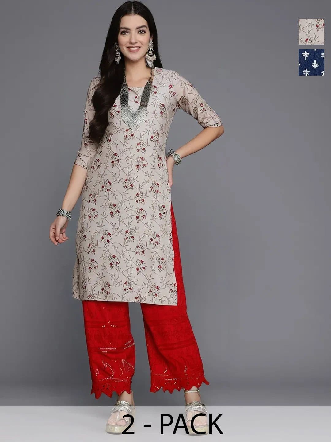 arangya Pack Of 2 Women Floral Printed Indie Florals Crepe Kurta - view 1