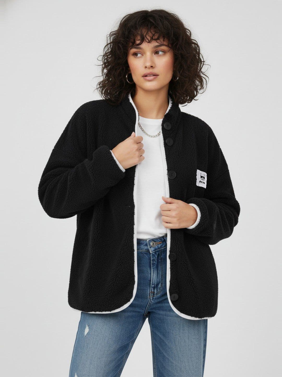 glitchez Mock Collar Oversized Sherpa Jacket - view 1