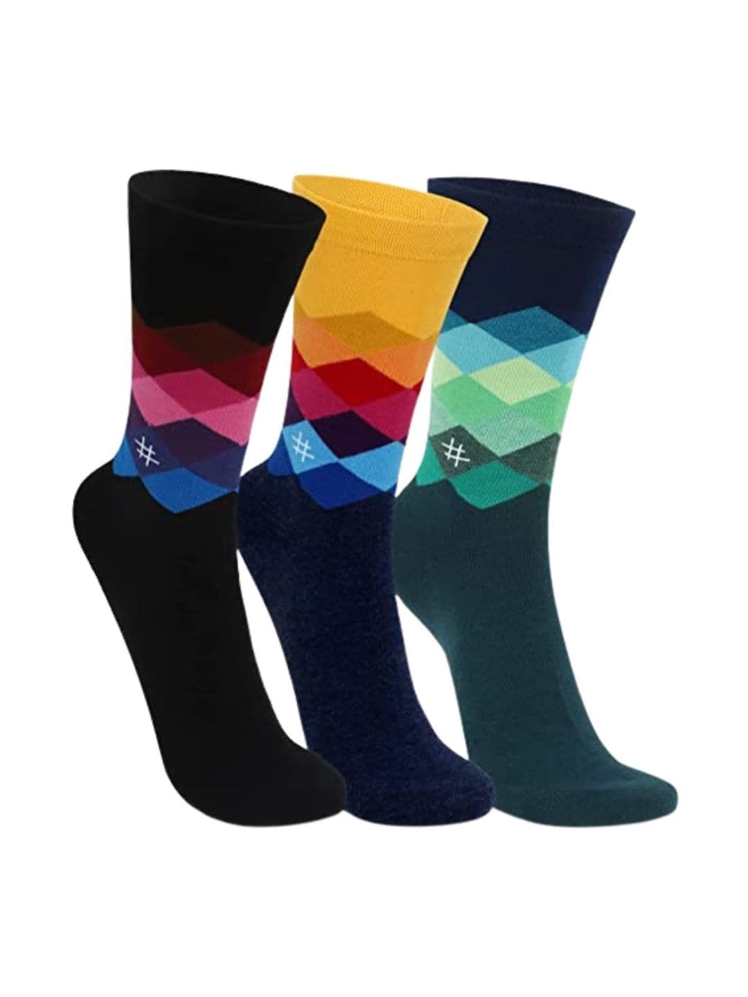 MILLS BROWN Men Pack Of 3 Printed Cotton Calf-Length Socks - view 1