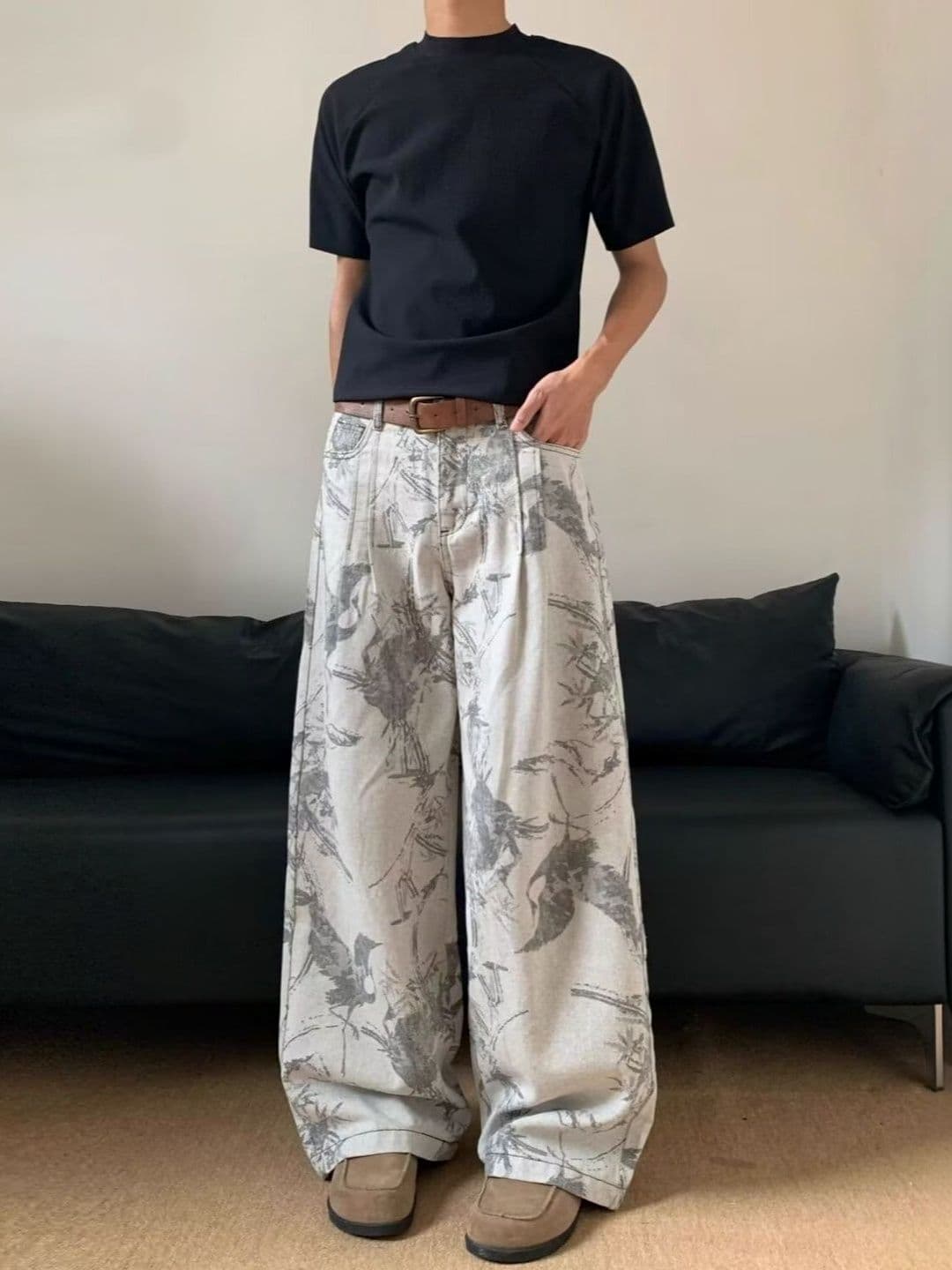 StyleCast x Revolte Men Wide Leg Mid-Rise Light Fade Printed Jeans - view 1