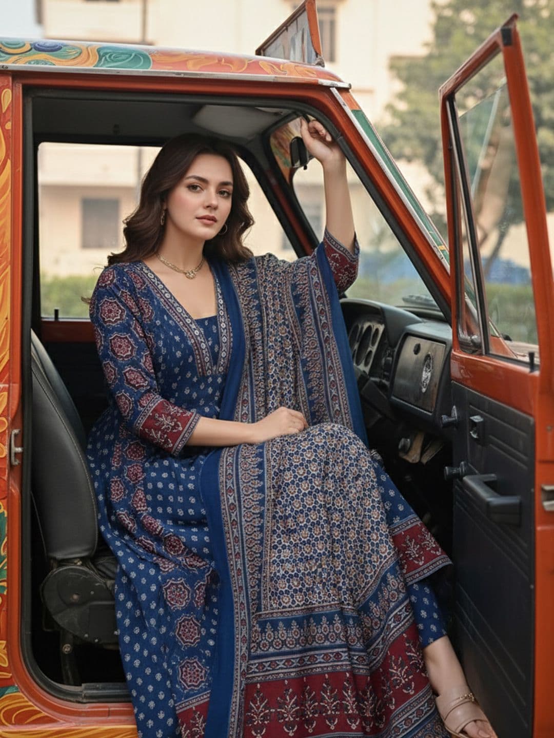 Anouk Rustic Women Ethnic Motifs Printed Panelled Kurta with Trousers & With Dupatta - view 1