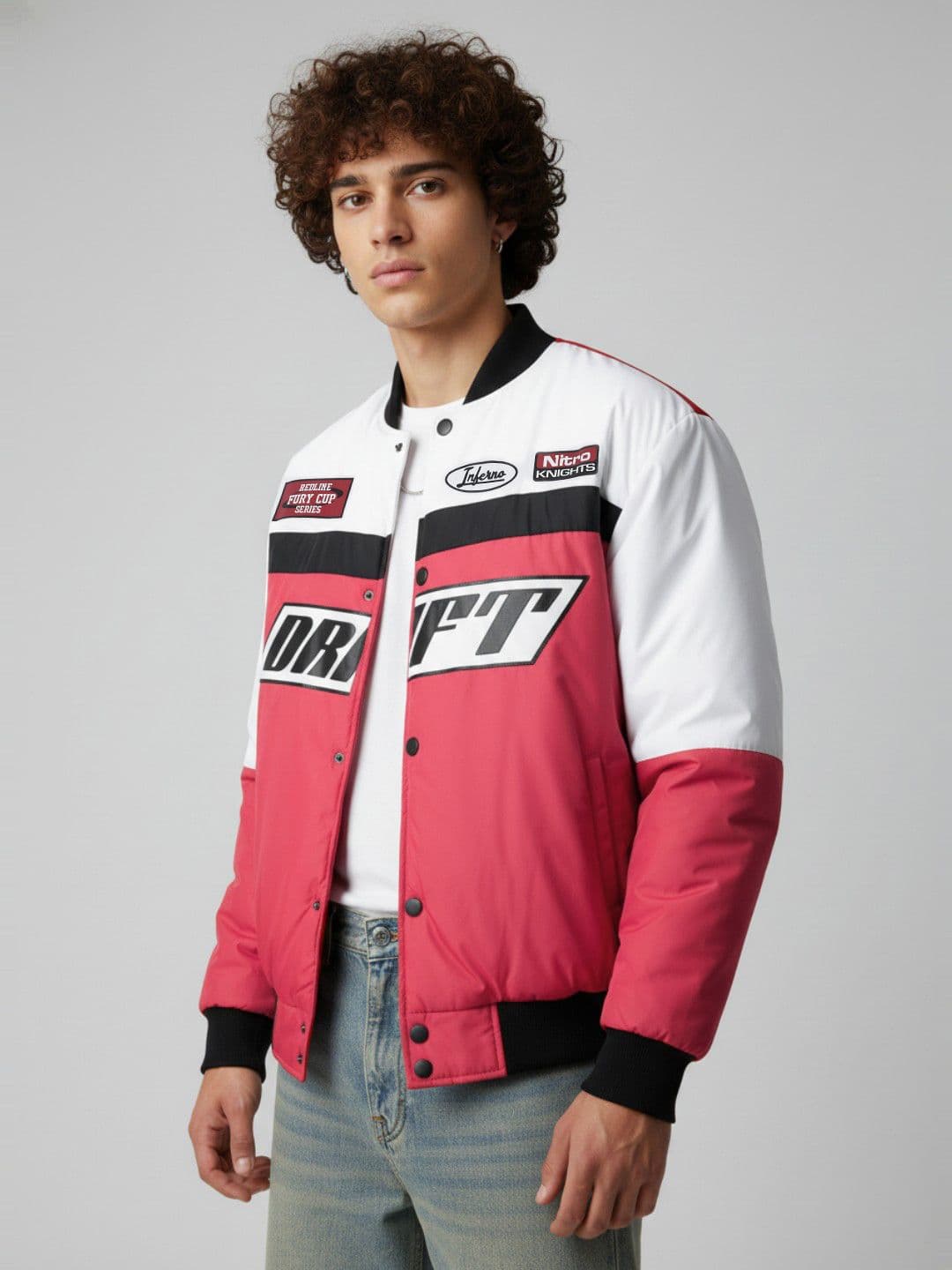 glitchez Typography Printed Colourblocked Bomber Jacket - view 1
