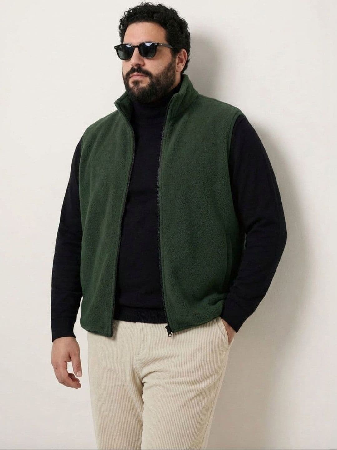 UNSTD Men Plus Size Solid Fleece Sleeveless Jacket - view 1