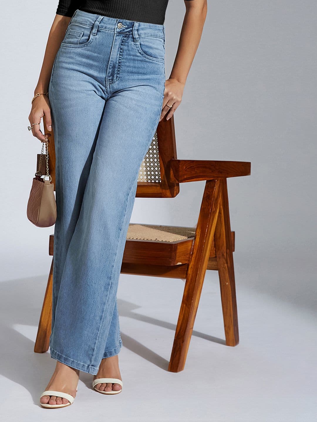 Miss Chase Women Garden Phlox Wide Leg High-Rise Light Fade Stretchable Jeans - view 1