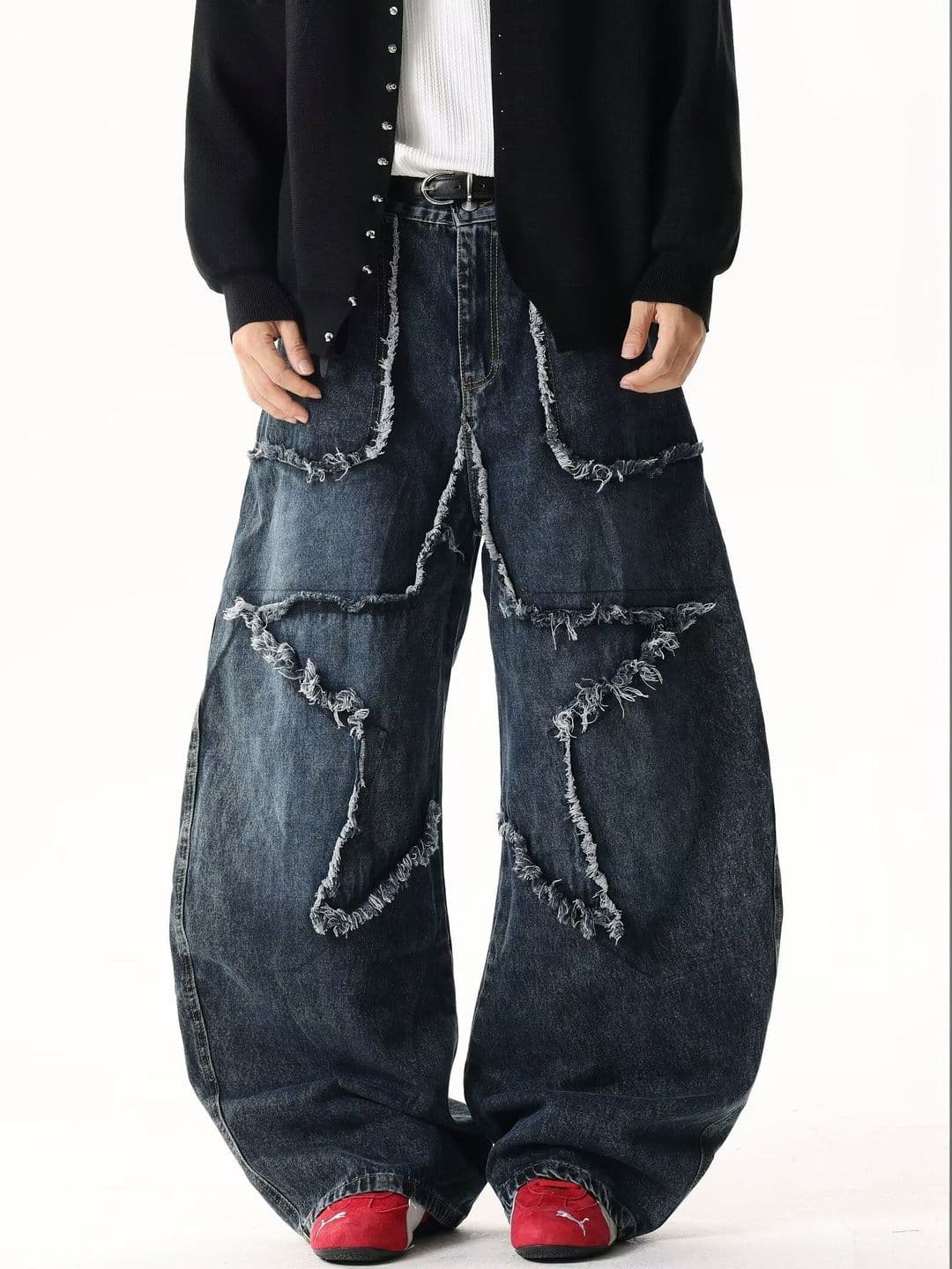 StyleCast x Revolte Men Wide Leg Mid-Rise Light Fade Applique Jeans - view 1