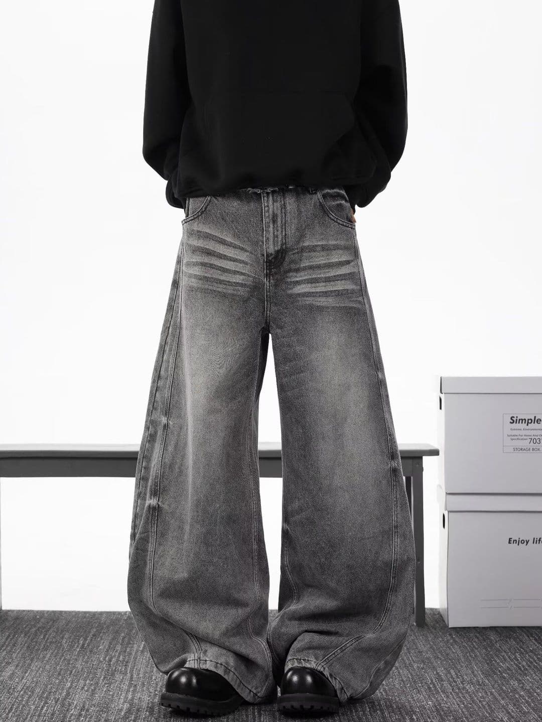StyleCast x Revolte Men Wide Leg Mid-Rise Light Fade Jeans - view 1